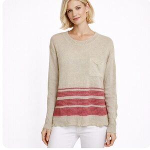 Margaret O'leary Beige & Red Striped Knit Sweater W/ Pocket Womens size small